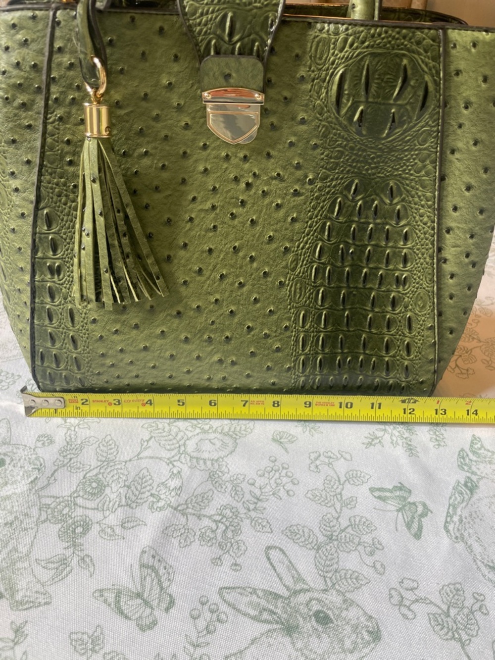 Olive Croc-Embossed Satchel Handbag - Picture 12 of 14